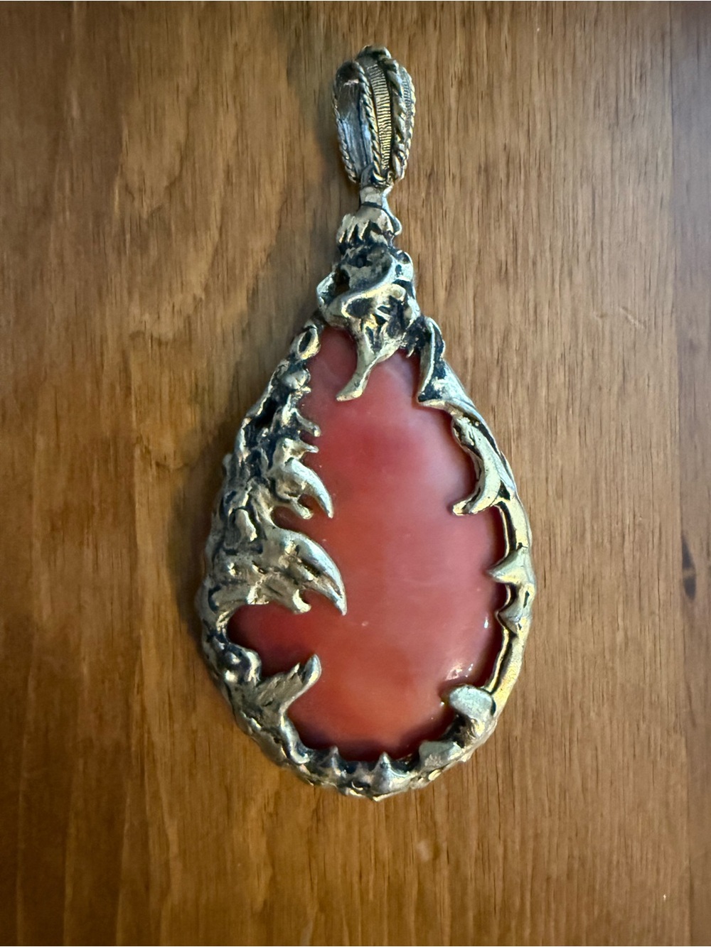 1970s Brutalist Artisan Pendant with Orange Coral